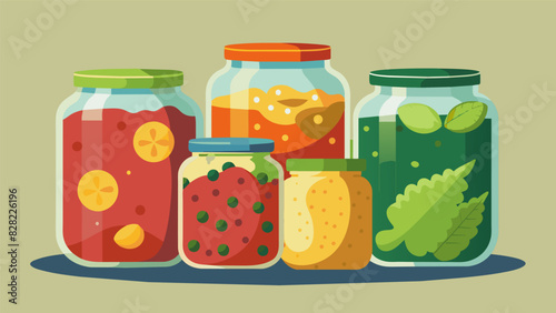 Jars of homemade pickled delicacies perfect for topping sandwiches or enjoying on their own.. Vector illustration