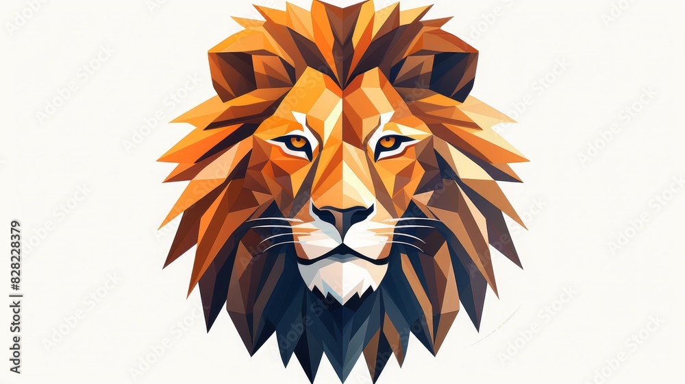 Geometric lion head illustration with vibrant colors and angular shapes, perfect for modern design projects and animal-themed artworks.