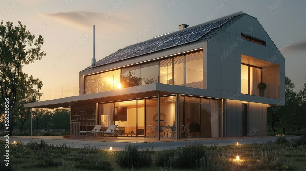 Modern house with solar panels and storage batteries 4K Modern house with solar panels and storage batteries 4K
