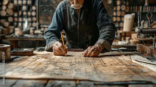 Artistic representation of a person drafting an original design with a notional approach photo