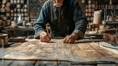 Artistic representation of a person drafting an original design with a notional approach