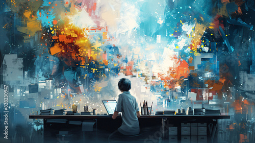 Artistic representation of a person drafting an original design with a notional approach