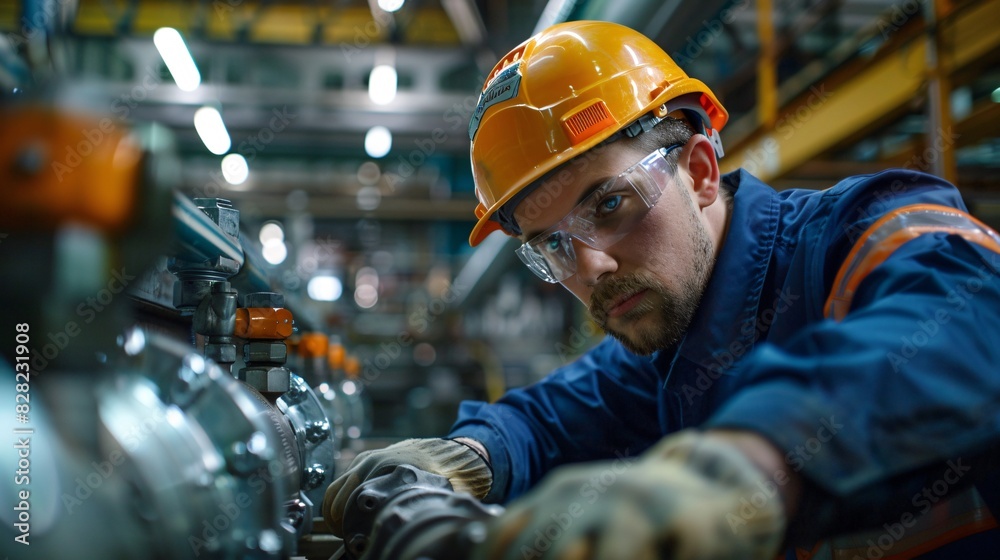 An industrial worker installing machinery in a factory An industrial worker installing machinery in a factory