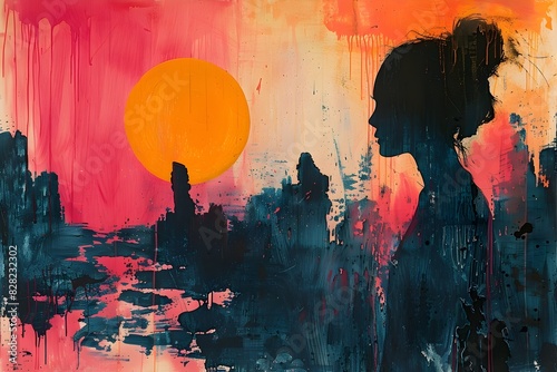 Captivating Sunset Cityscape Silhouette - Vibrant Abstract Landscape Painting