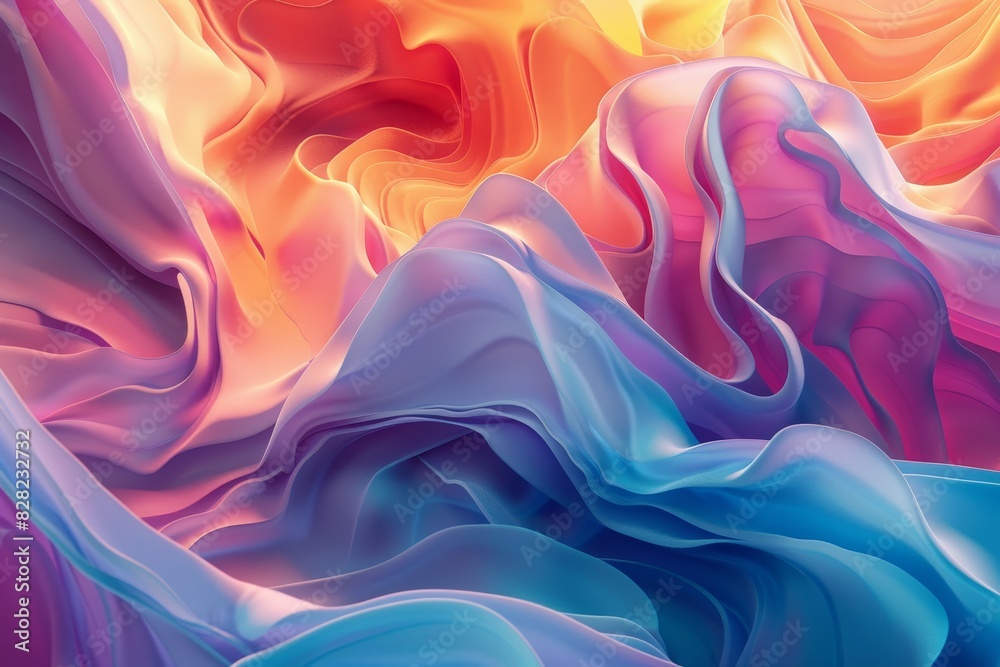 Obraz premium A colorful, abstract painting of a flowing fabric with blue, red
