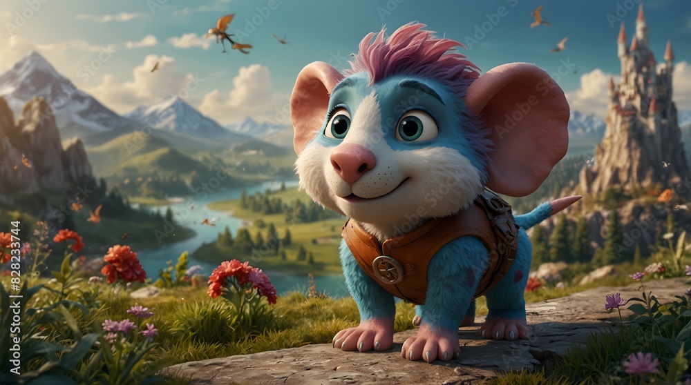 Fototapeta premium A whimsical cartoon character who embarks on a quest to save their fantastical world ai_generated