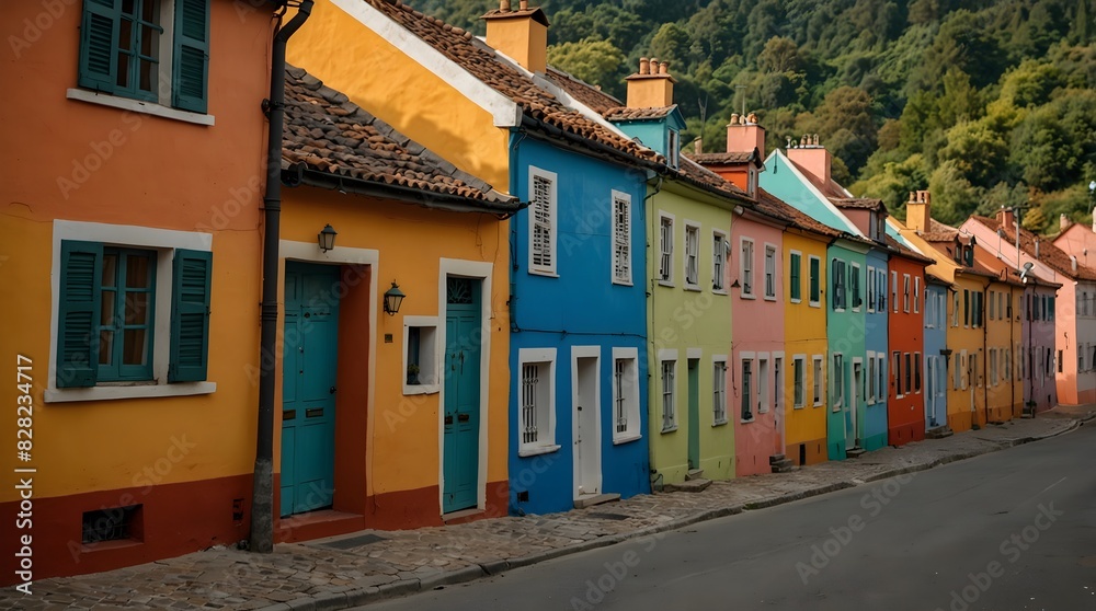 A quaint village street lined with charming houses painted in every hue of the rainbow ai_generated A quaint village street lined with charming houses painted in every hue of the rainbow ai_generated