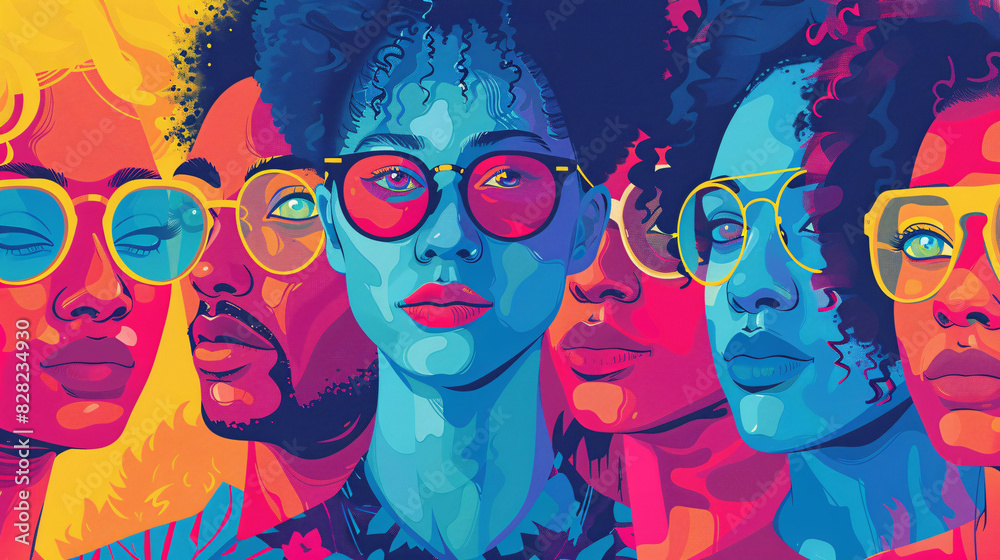 Creative illustration of diverse people in a hand-drawn style with bright colors