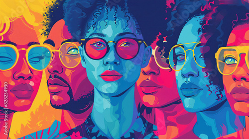 Creative illustration of diverse people in a hand-drawn style with bright colors