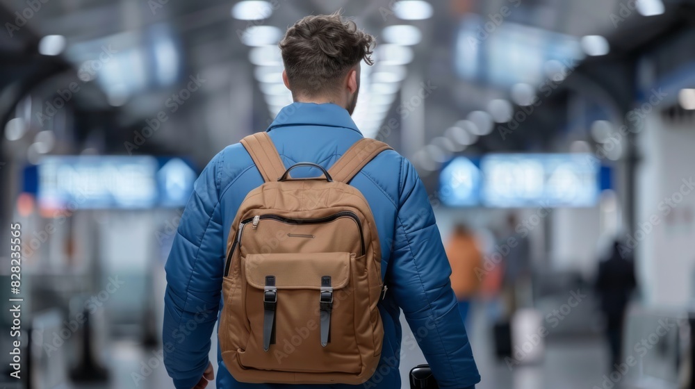 Businessman With Backpack Walking In Airport Terminal Businessman With Backpack Walking In Airport Terminal