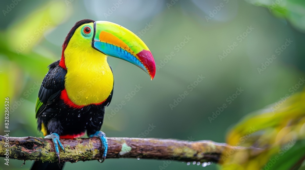 Obraz premium A Brightly Colored Toucan Perches On A Branch In The Rainforest.