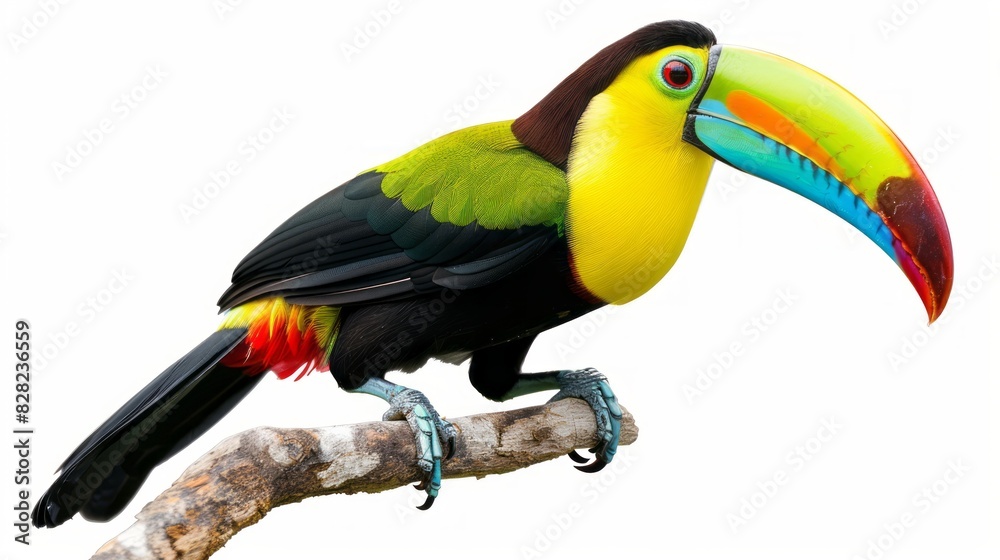 Fototapeta premium A Brightly Colored Toucan Perches On A Branch.