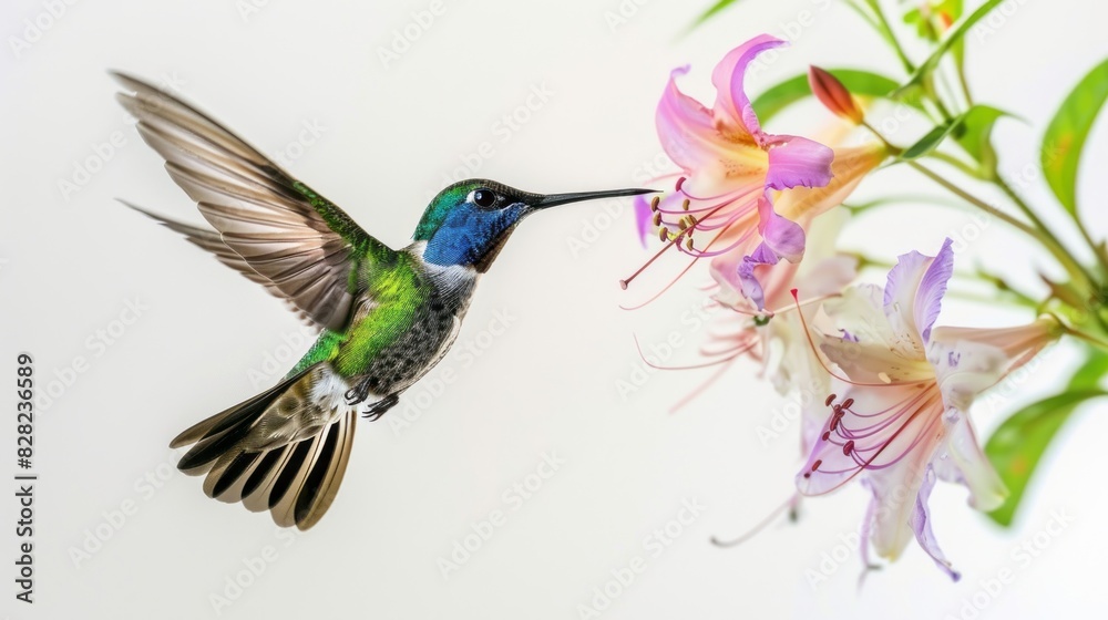 A Hummingbird Hovers Near A Flower, Its Long Beak Outstretched To Sip Nectar. The Bird'S Iridescent Feathers Glisten In The Sunlight, And The Flower'S Petals Are A Delicate Shade Of Pink. A Hummingbird Hovers Near A Flower, Its Long Beak Outstretched To Sip Nectar. The Bird'S Iridescent Feathers Glisten In The Sunlight, And The Flower'S Petals Are A Delicate Shade Of Pink.