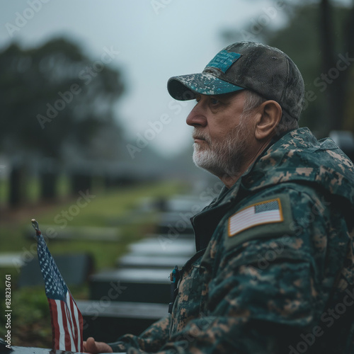 memorial Day tribute a veteran placing, generative AI, USA soldiers, the man wearing a cap photo