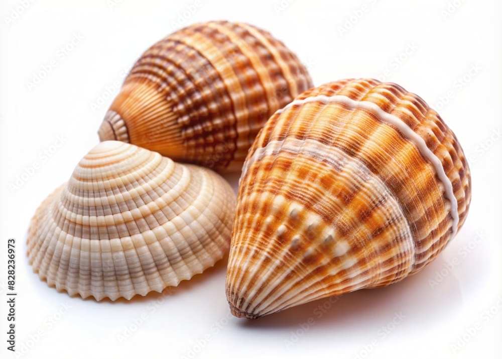 Shells on white background. top view Shells on white background. top view