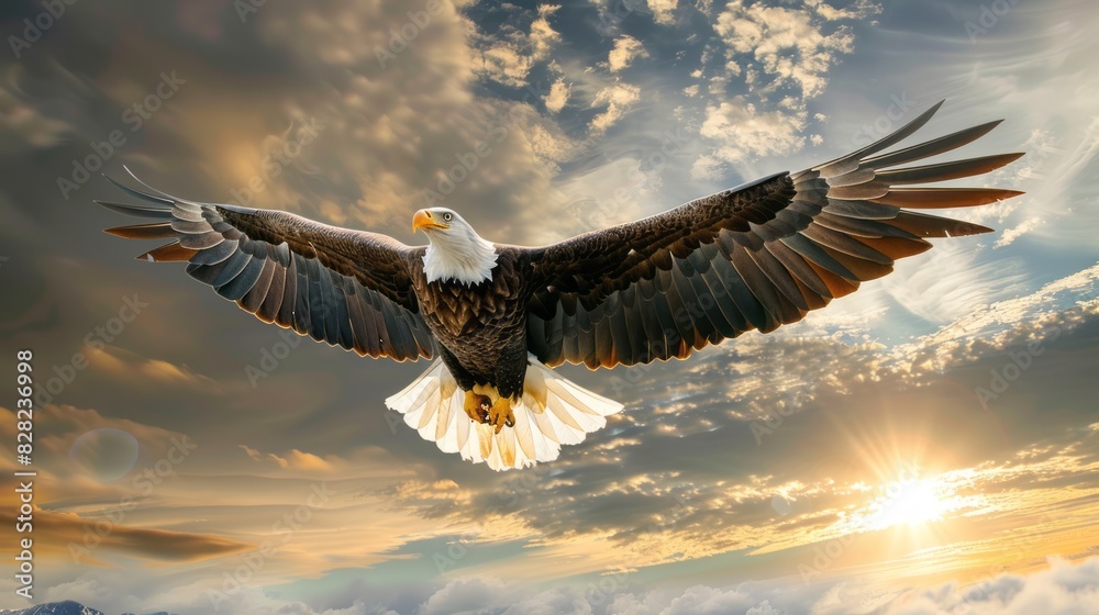 Soaring High Above The Clouds, The Majestic Bald Eagle Is A Symbol Of ...