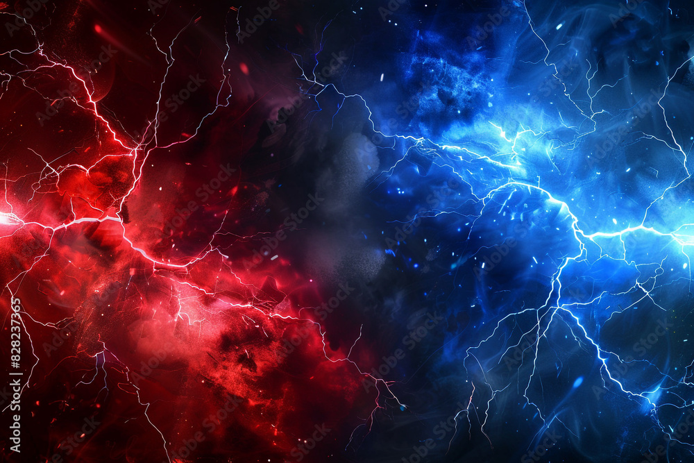 Vibrant patriotic explosion with red and blue lightning for event promotions. Vibrant patriotic explosion with red and blue lightning for event promotions.