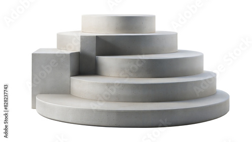 Tiered Concrete Pedestal – Steps Design: A multi-tiered concrete pedestal with step-like design, ideal for showcasing multiple products, isolated on a white background. 