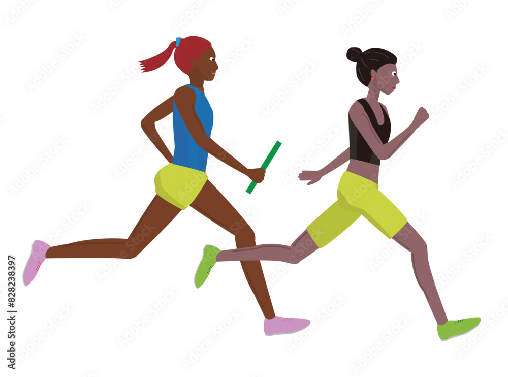 陸上競技の女子のリレー種目のイラスト素材です。