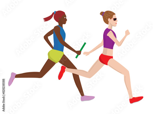 陸上競技の女子のリレー種目のイラスト素材です。