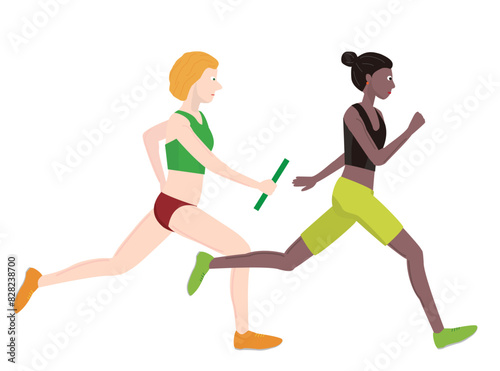 陸上競技の女子のリレー種目のイラスト素材です。