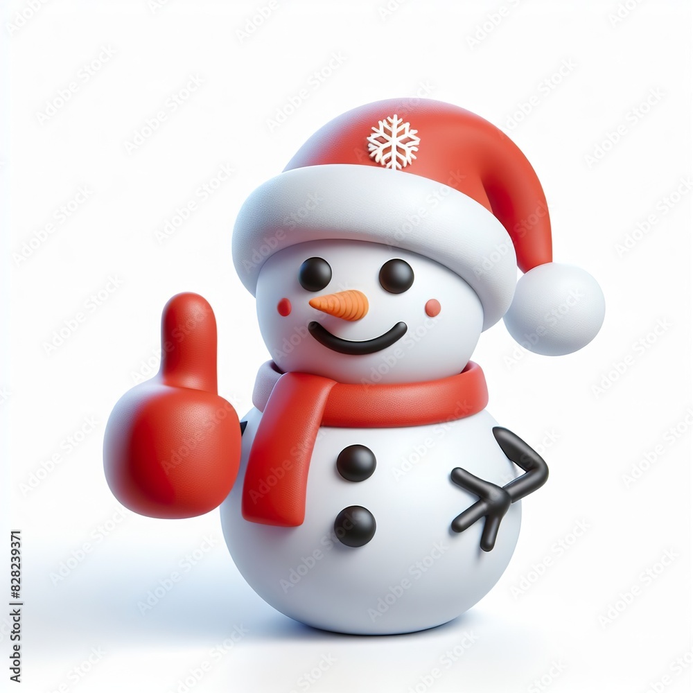Fototapeta premium 3D christmas snowman emoji thumbs up on a white background