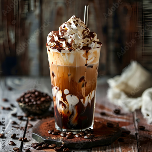 Ice coffee with milk and whipped cream