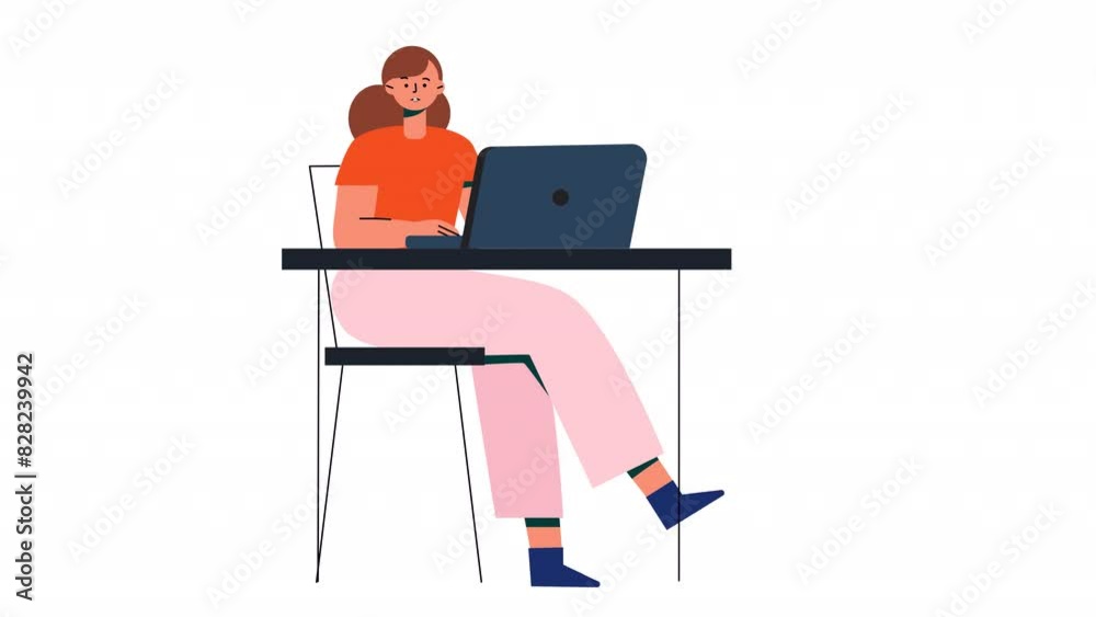 2D Character Working At Desk 4K On Alpha 2D Character Working At Desk 4K On Alpha