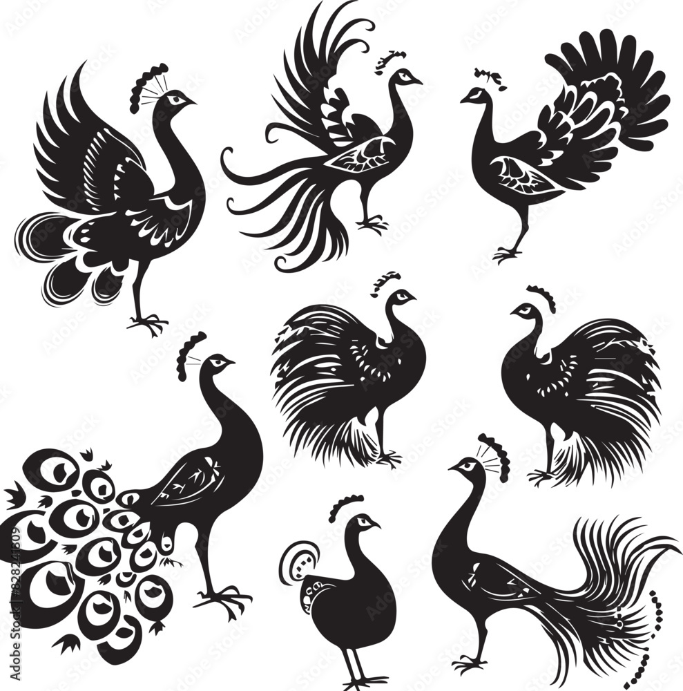 Naklejka premium Set of Peacock black silhouette