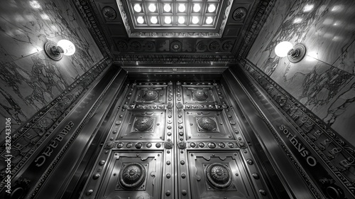 An elegant bank vault door with intricate details, symbolizing security and wealth