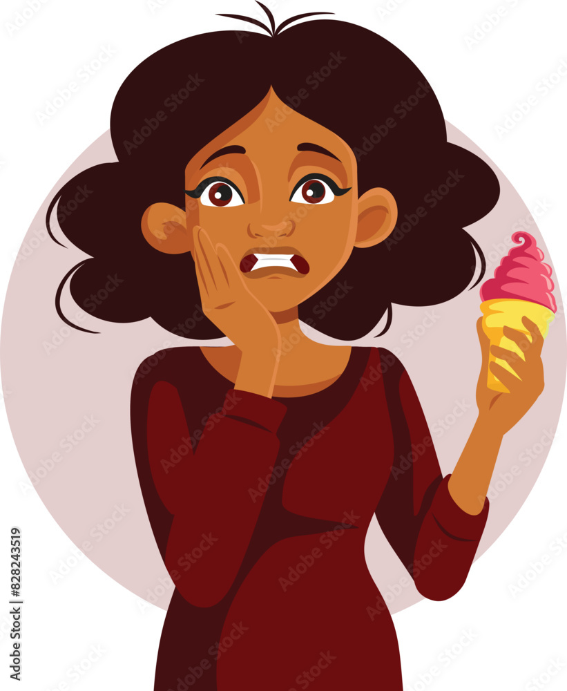 Woman Feeling Sore After Eating Cold Ice Cream Vector Cartoon illustration. Unhappy female patient suffering from sensitive teeth
Woman Feeling Sore After Eating Cold Ice Cream Vector Cartoon illustration. Unhappy female patient suffering from sensitive teeth