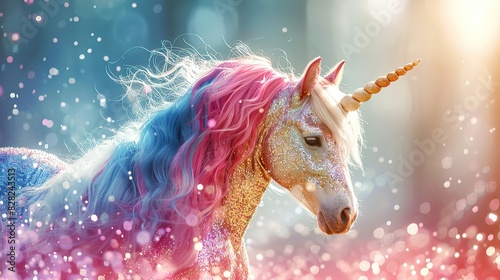 Obraz na plátně mermaid birthday Rainbow unicorn background glitter color pony little confetti p