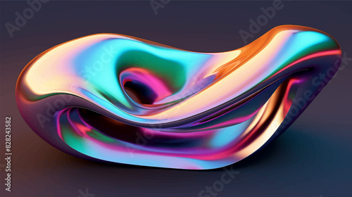 Holographic iridescent 3d fluid shapes, abstract colorful bright liquid amorphous rainbow bubbles, fluorescent chameleon gradient vector elements of various forms illustration