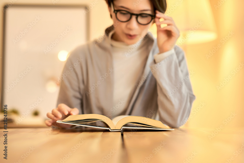 部屋で読書する女性 部屋で読書する女性