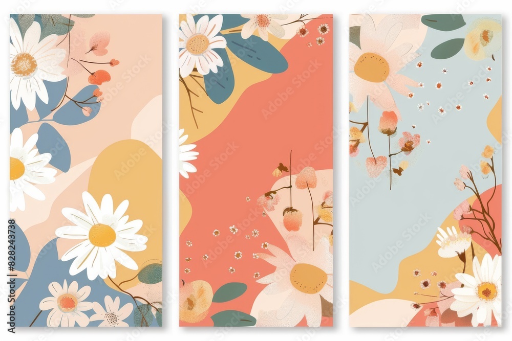 Fototapeta premium Modern Abstract Floral Art Minimalist Daisy Collection Poster Card Print Design
