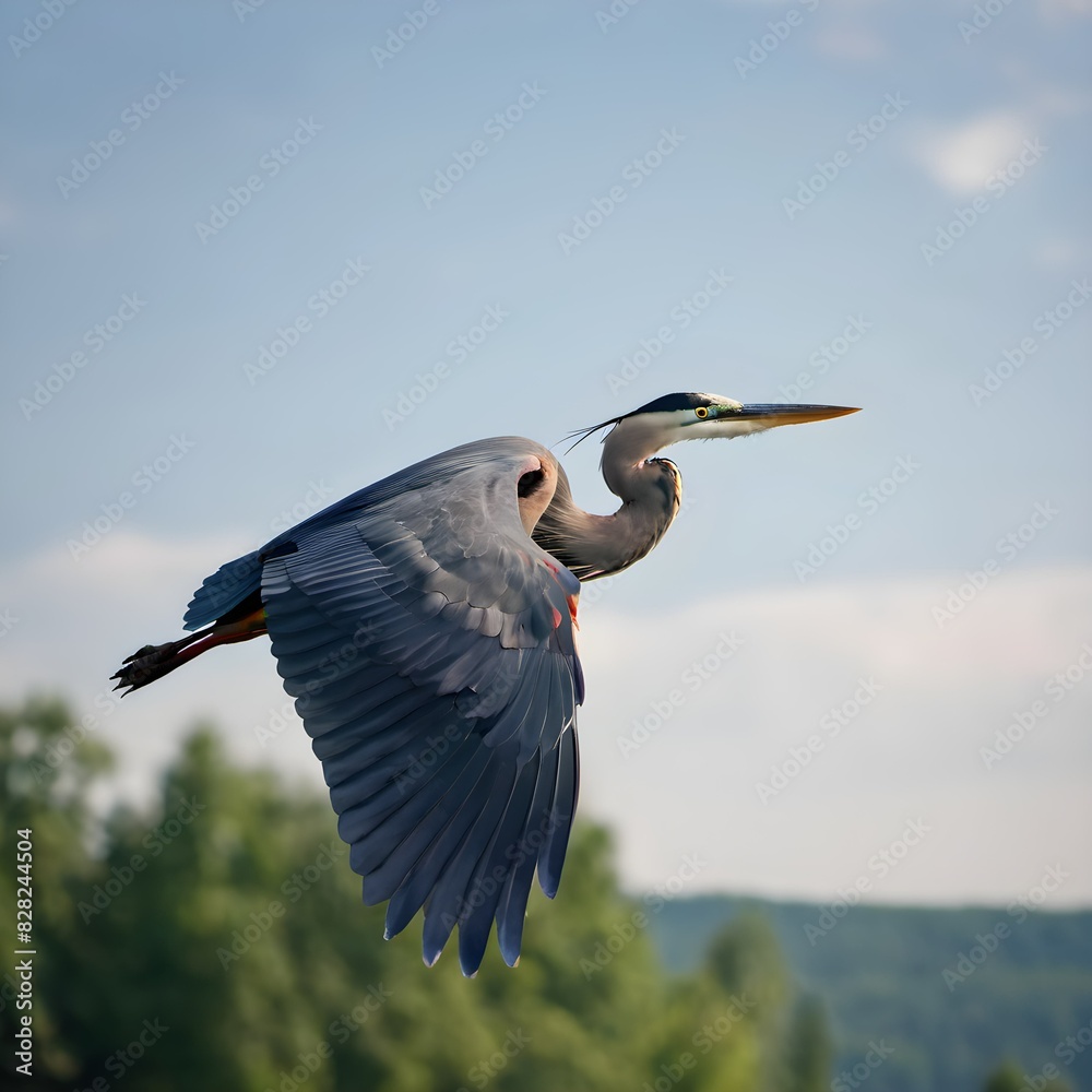 Fototapeta premium Freedom of the Skies: The Great Blue Heron's Effortless Flight
