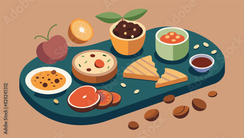 This nut butter tasting board offers a mouthwatering variety of sweet and savory options to satisfy all palates.. Vector illustration