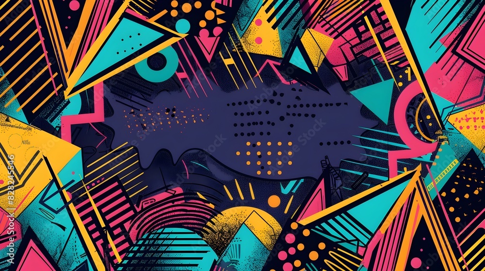 Fototapeta premium Vibrant Retro Geometric Doodle Border for Mockup Background