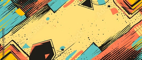 Vibrant Retro Geometric Abstract Background with Kinetic Energy and Contrasting Hues