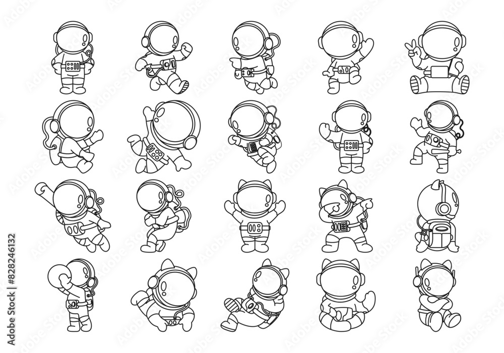 Cute Astronaut Line Element Set