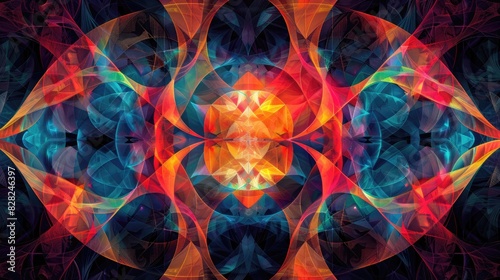 intricate symmetrical colorful abstract pattern with a glowing center