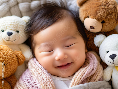 笑みを浮かべながら寝ている赤ちゃん