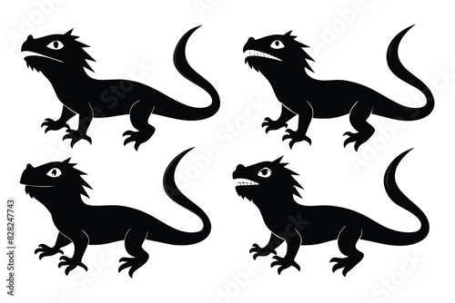 Set of Bearded Dragon black vector on white background