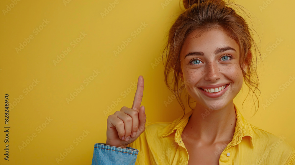 Beautiful girl with a surprised look, presenting copy space for product promotion Beautiful girl with a surprised look, presenting copy space for product promotion