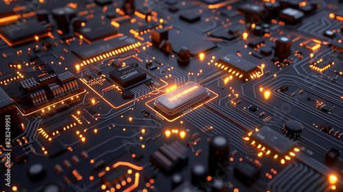 A modern circuit board with intricate circuitry and a glowing CPU.