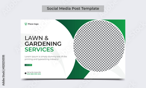 Lawn and Gardening service social media post web banner template. vector illustration.