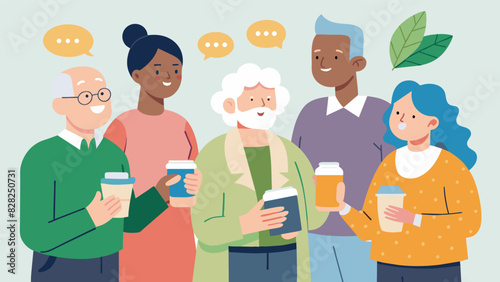 A group of seniors talking to the pharmacist about the importance of incorporating herbal supplements into their daily routine for additional health benefits.. Vector illustration