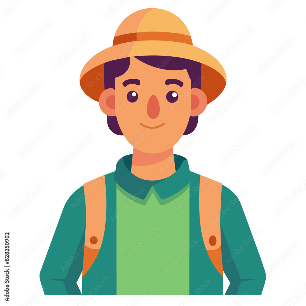 A cartoon illustration of a man with a hat and a backpack A cartoon illustration of a man with a hat and a backpack