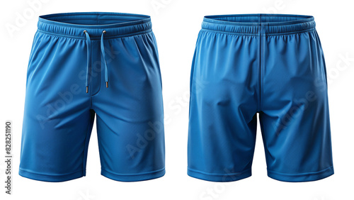 Blue athletic shorts front and back view mockup isolated PNG on transparent background photo