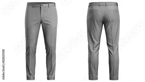 Gray Dress Pants Mockup - Front and Back View isolated PNG on transparent background